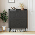 Farmhouse Shoe Storage Cabinet with Flip Drawers & Barn Door Design | Slim Narrow Shoe Rack Cabinet with Adjustable