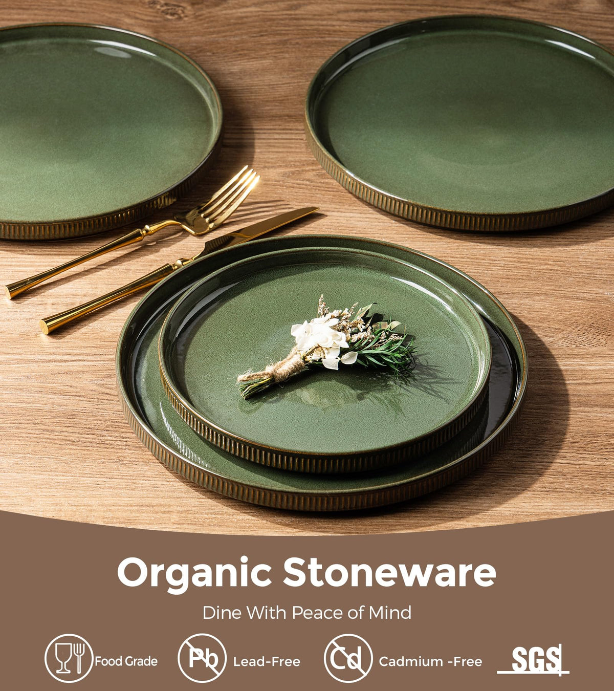 Stoneware Dinnerware Sets for 4, 12 Pieces Plates and Bowls Set