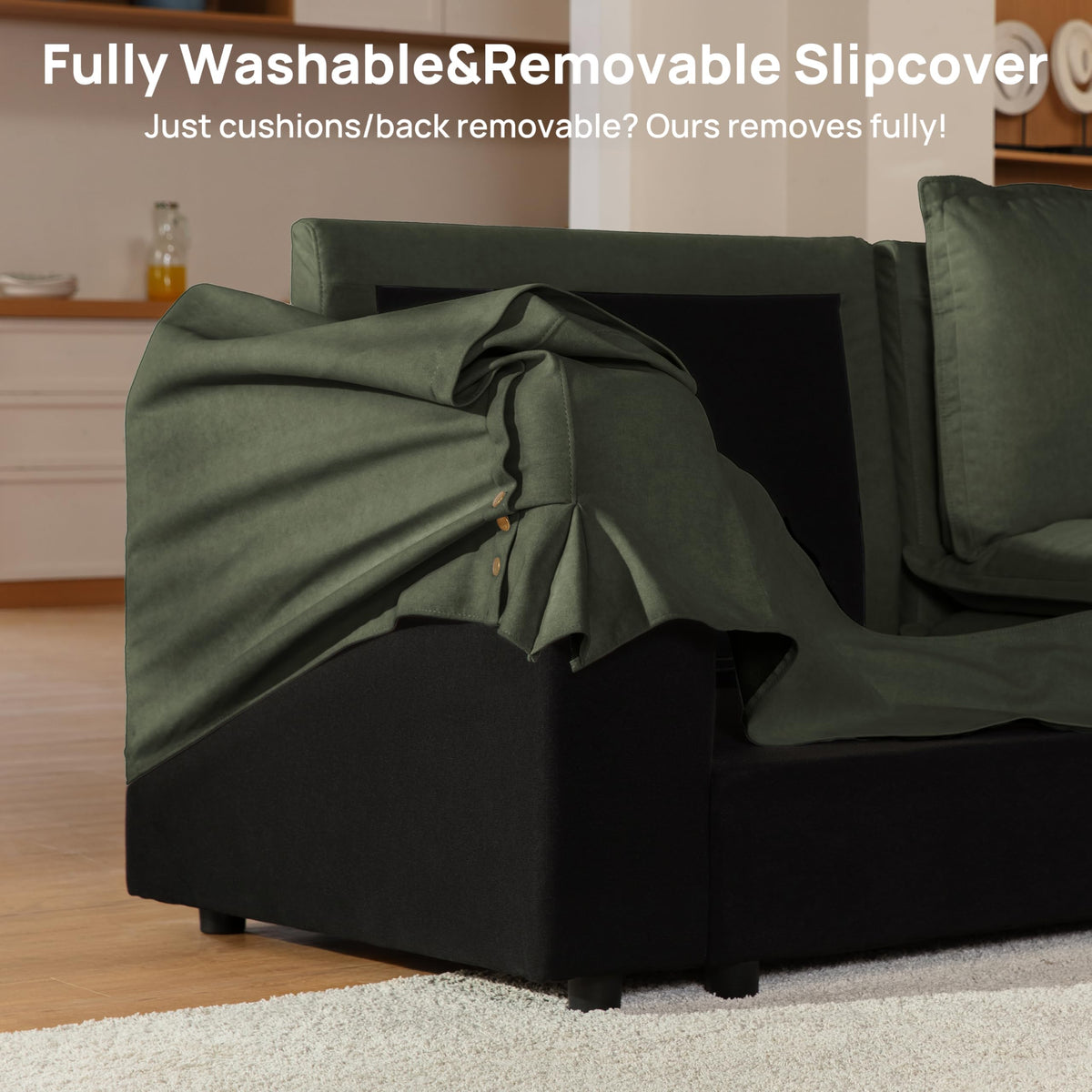 89" Washable Oversized Modular Sectional Sofa Couches, Green
