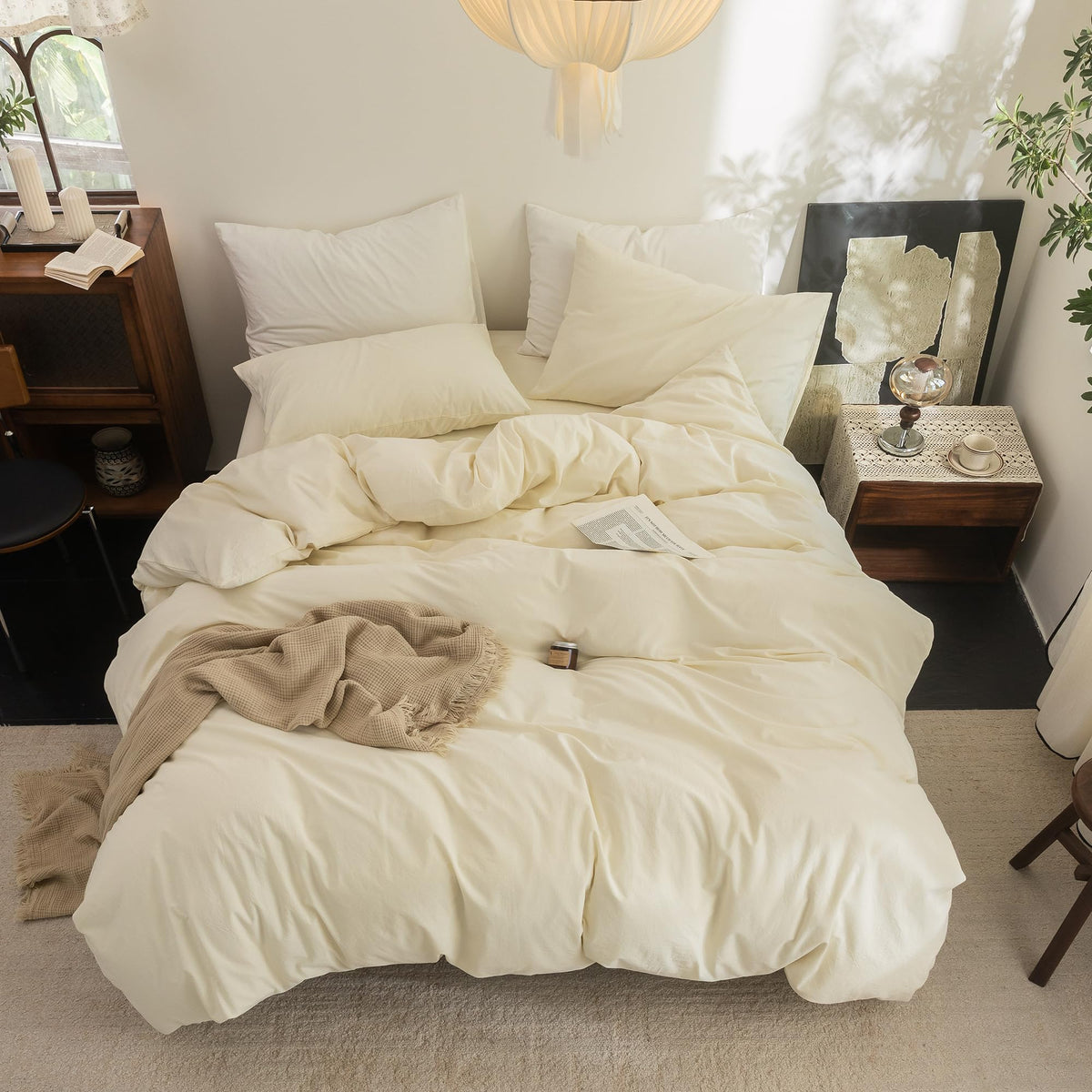 Duvet Cover Set 100% Washed Cotton Linen Feel Oversized