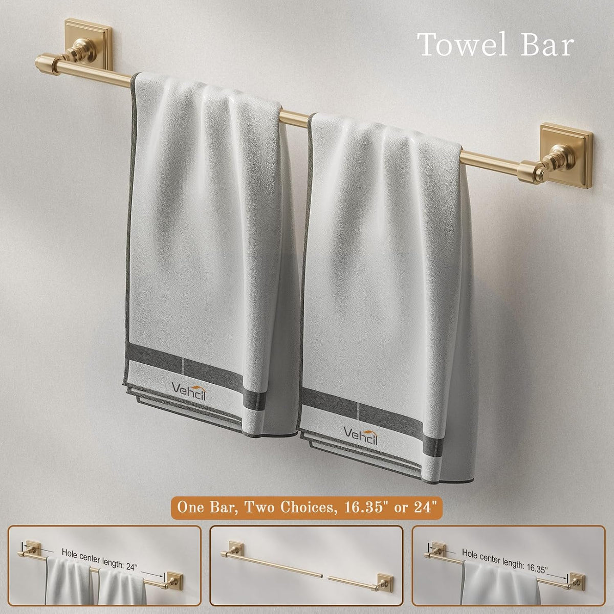Champagne Bronze Bathroom Accessories Set, 5 Piece Bathroom Towel Holder Set, SUS304 Stainless Steel 24" Towel Bar