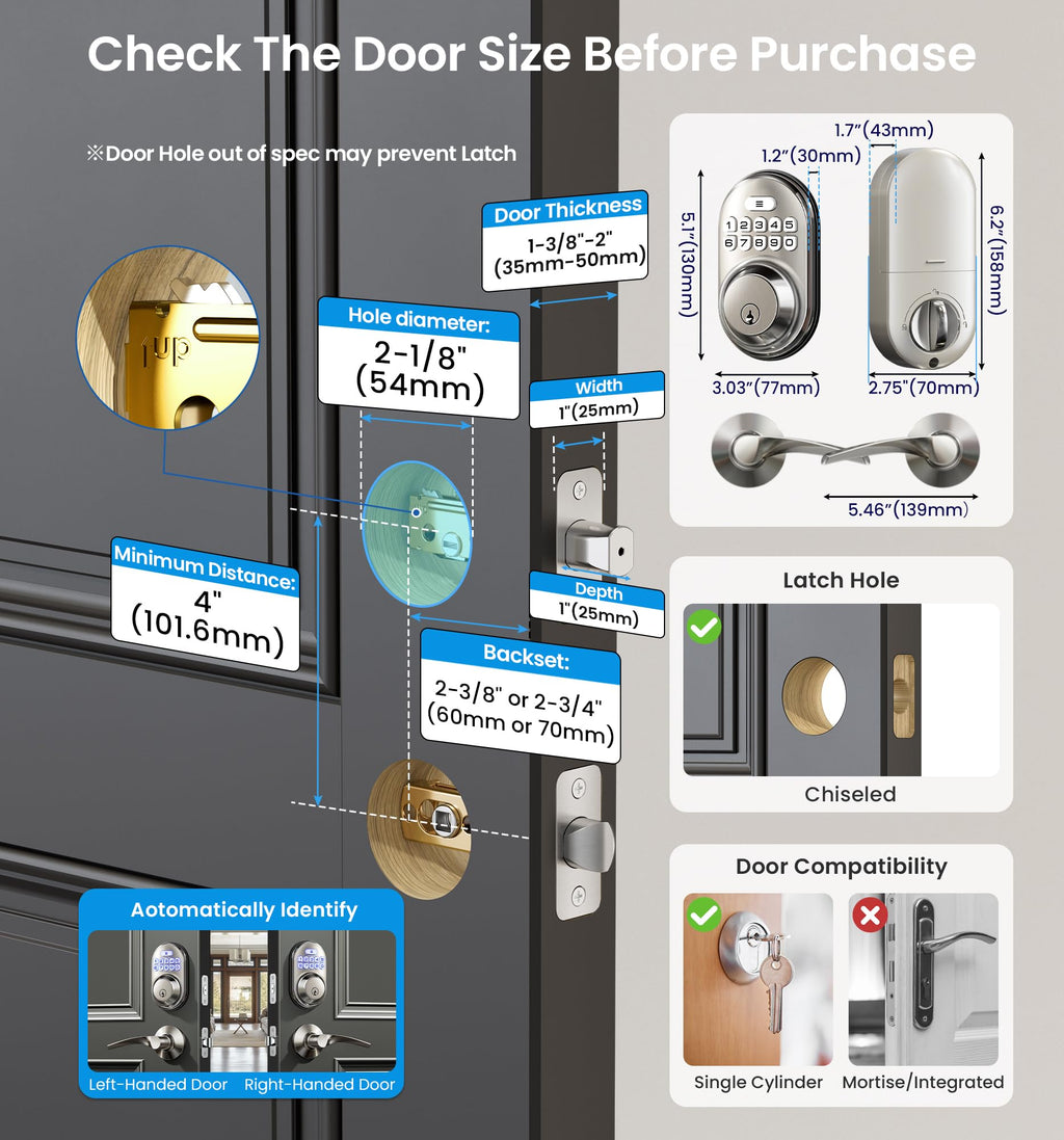RZ-C Keyless Entry Door Lock with 2 Lever Handles, Satin Nickel