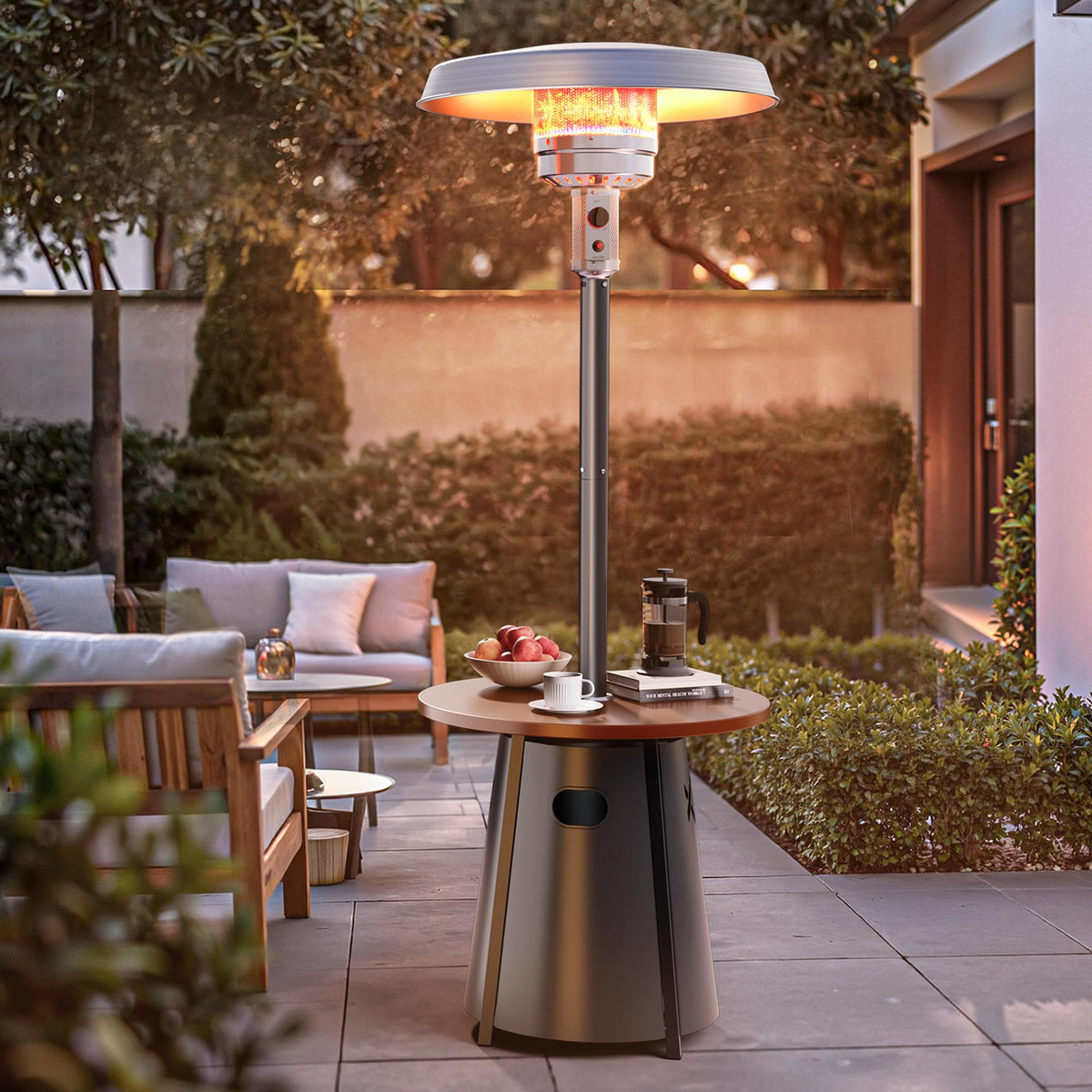 Patio heater, Propane Outdoor Heater with Round Table, Premium 304 Stainless Steel Burner, Triple Protection System,2