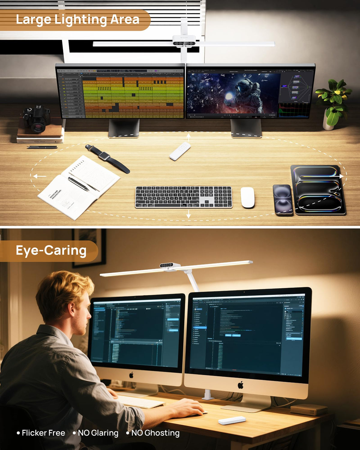 LED Desk Lamp with Clamp, 29.55'' Tall Desk Light with Remote, White