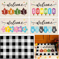 5 Pcs Seasonal Doormat Combo Set, Fall Winter Spring Summer,Cute | Welcome, Non Slip Rubber Backing, Buffalo Plaid