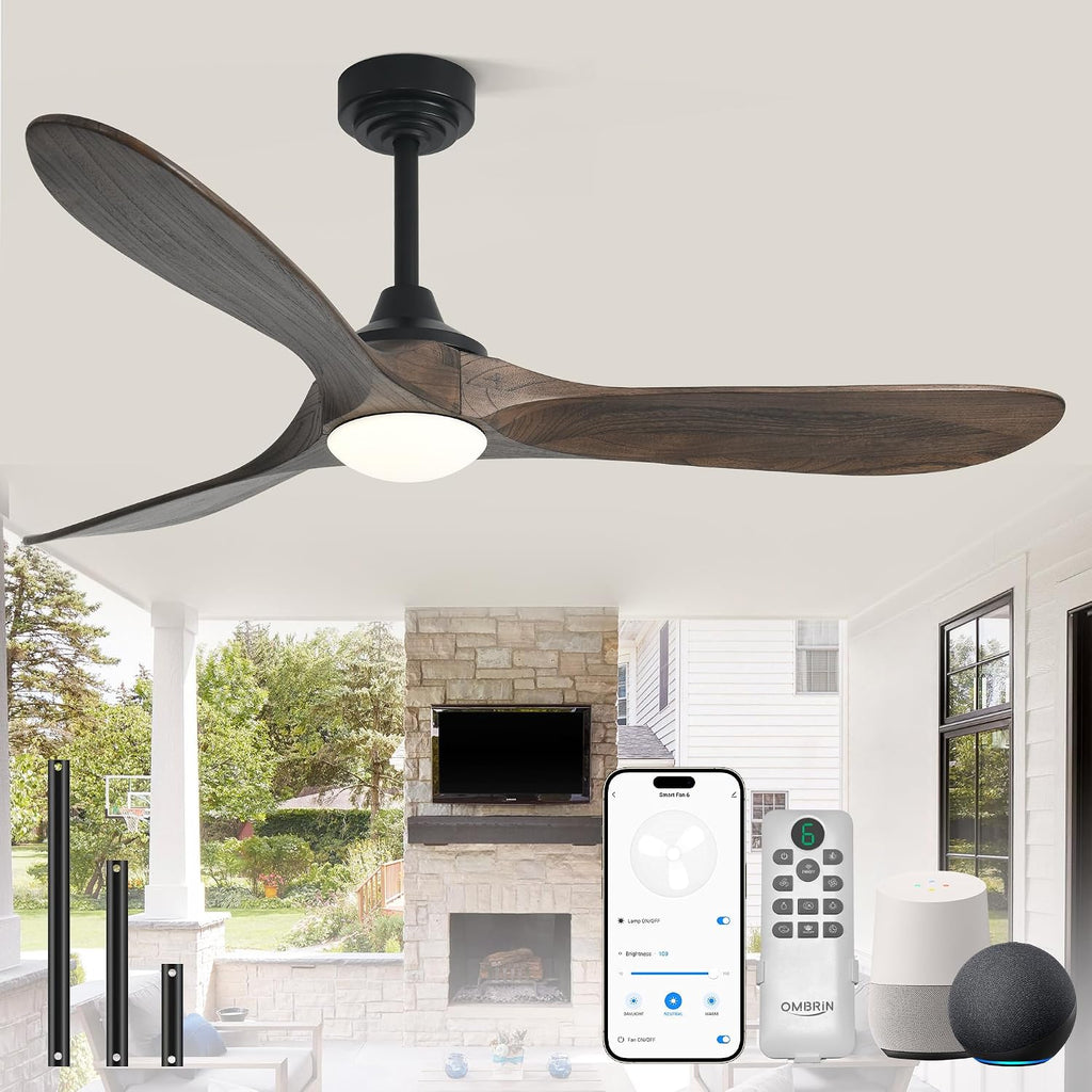 60" Wood Indoor/Outdoor Smart Ceiling Fan with Light & Remote