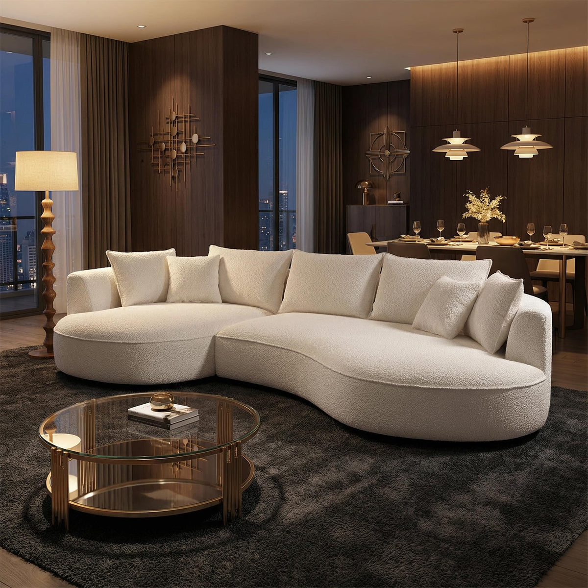 Oversized Curved Sectional Sofa, 125", 5-Seater, Upholstered, Boucle, Cloud