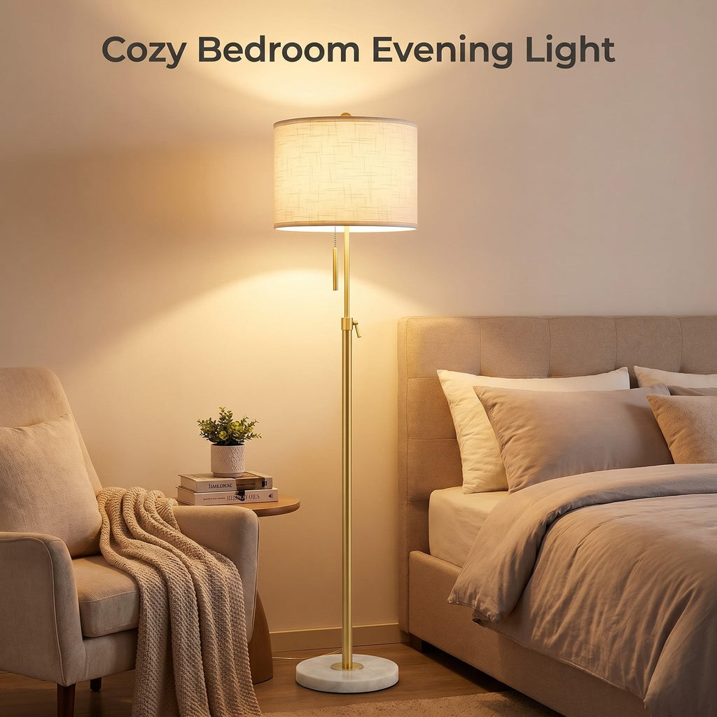 Gold Floor Lamps, 55"-67" Height Adjustable Modern Tall Lamp, 3-Way Dimmable Standing Lamp Office Reading Corner