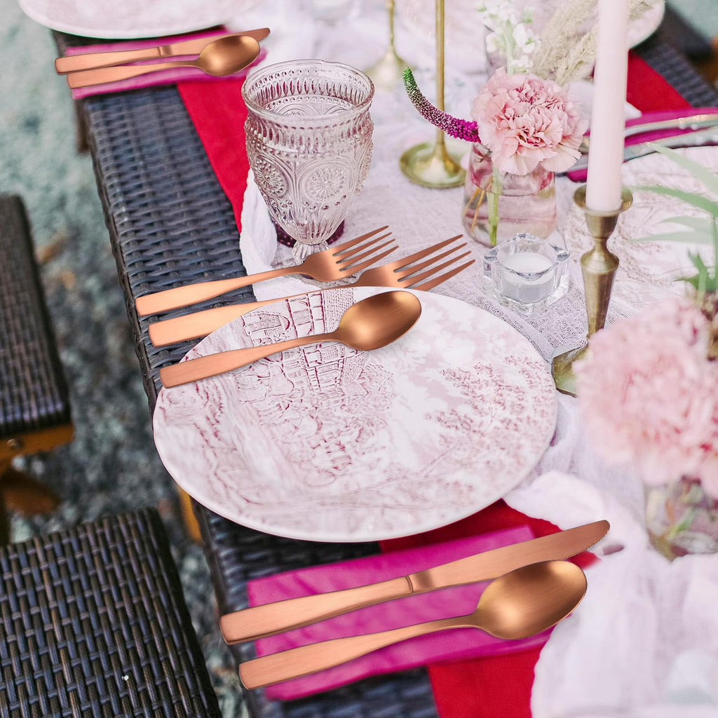 Rose Gold Silverware Matte Stainless Steel Flatware Utensils Set Service for 6 Modern Cutlery Eating Utensils include