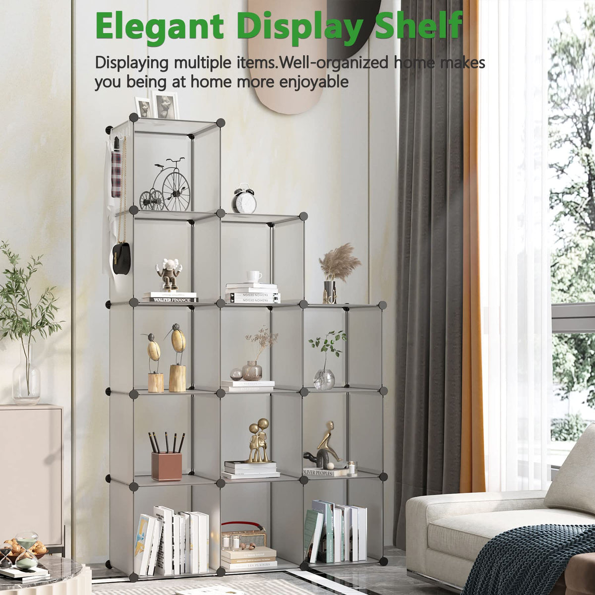 Cube Storage Organizer, 12-Cube Shelf Units, Closet Cabinet Grey