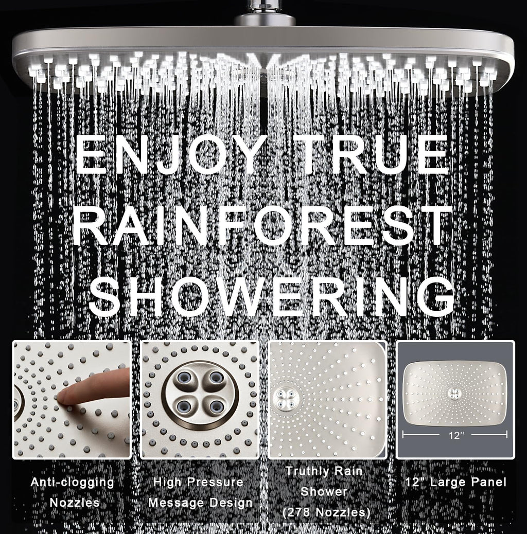 High Pressure Rain Shower Head: Upgrade Shower Heads with Handheld Spray Combo with Fixed Showerhead and 10 Sprays