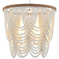 26" Boho Wood Beaded Chandelier Rustic Farmhouse Pendant Light 4-Lights Large Coastal Chandelier Dining Room Foyer