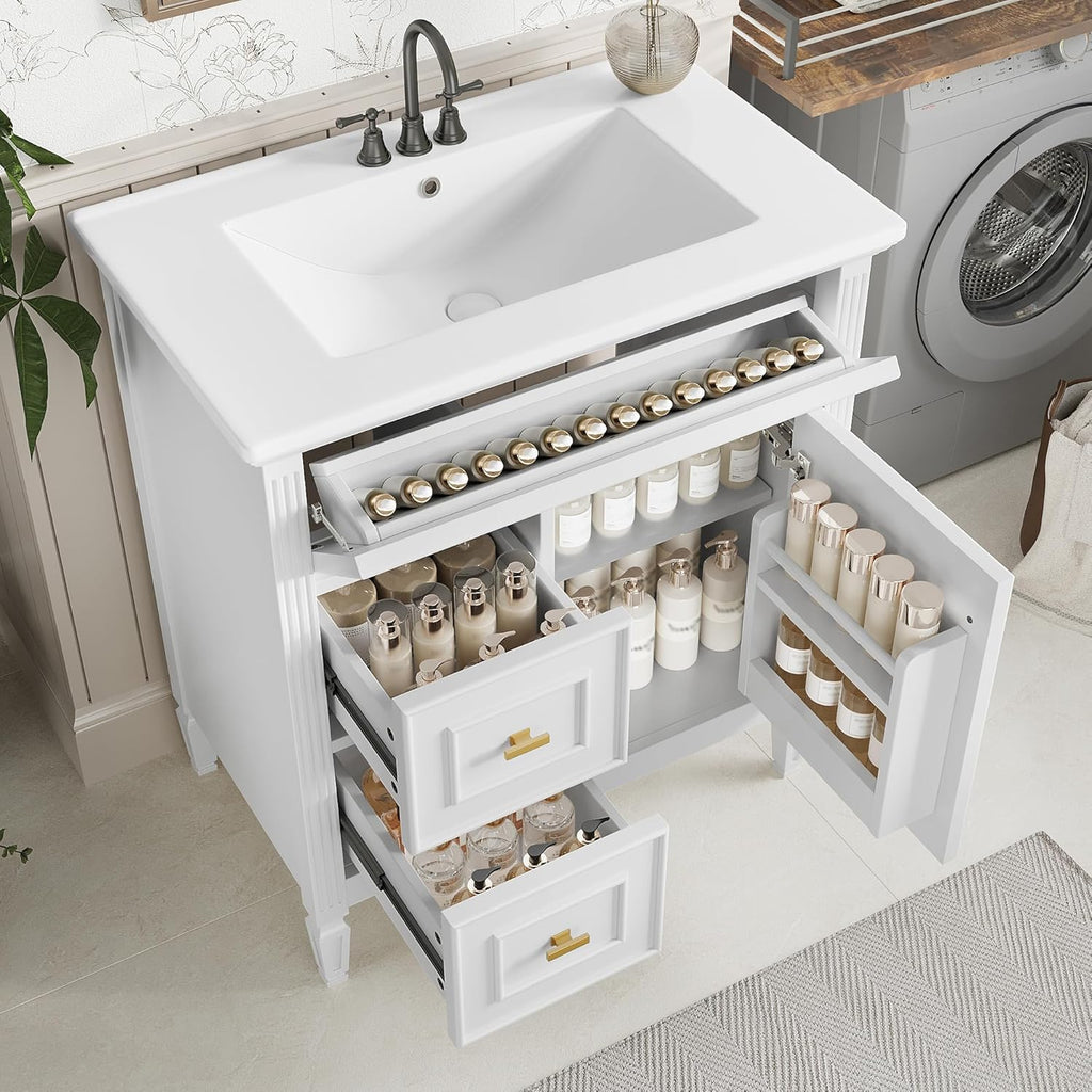 30" Bathroom Vanity with Sink, Free Standing Vanity Set with Tip-Out Drawer, 2 Drawers