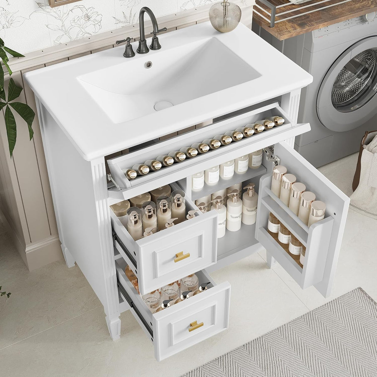 30" Bathroom Vanity with Sink, Free Standing Vanity Set with Tip-Out Drawer, 2 Drawers