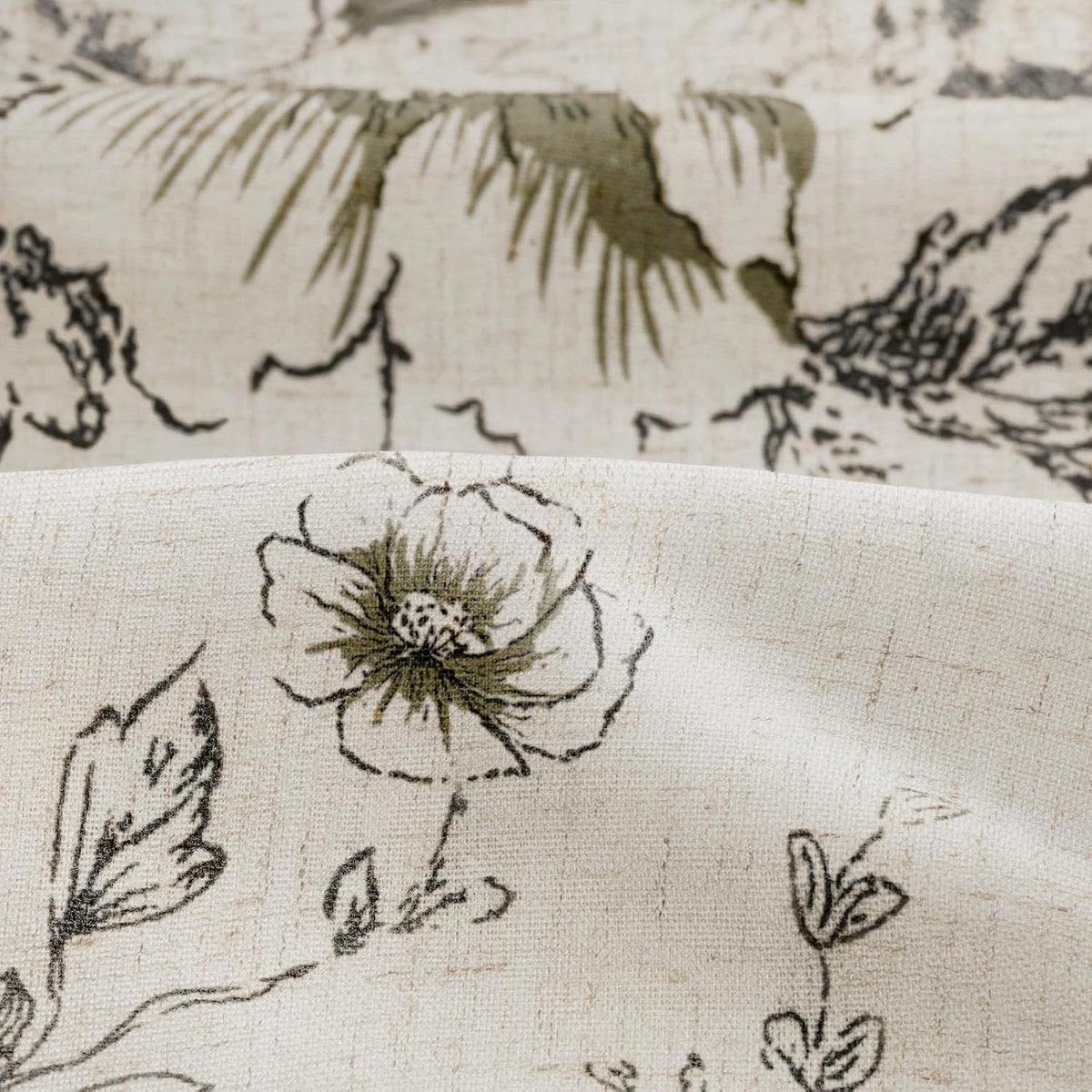 Farmhouse Floral Vintage Shower Curtain, Black Linen Pattern Shower Curtains , Tan Taupe,72x72