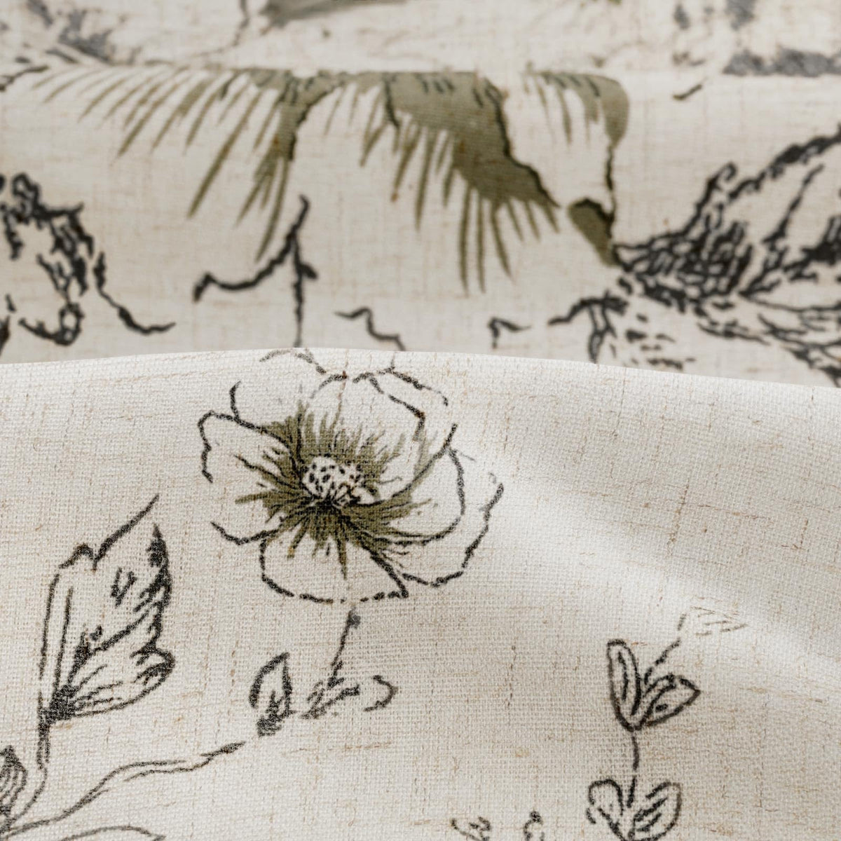 Farmhouse Floral Vintage, Black and Tan Taupe