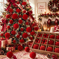 46 Pcs Velvet Christmas Ball Ornaments, Shatterproof, Red
