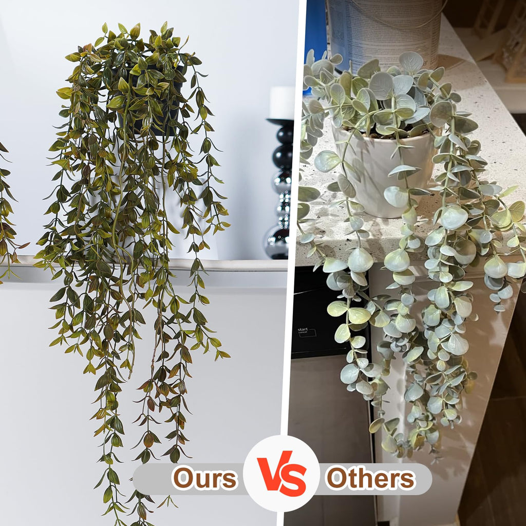 Artificial Hanging Plant 2 Pcs Faux Plant Ivy Vine Faux Eucalyptus Vines Fake Potted Greenery for Wall Living Room