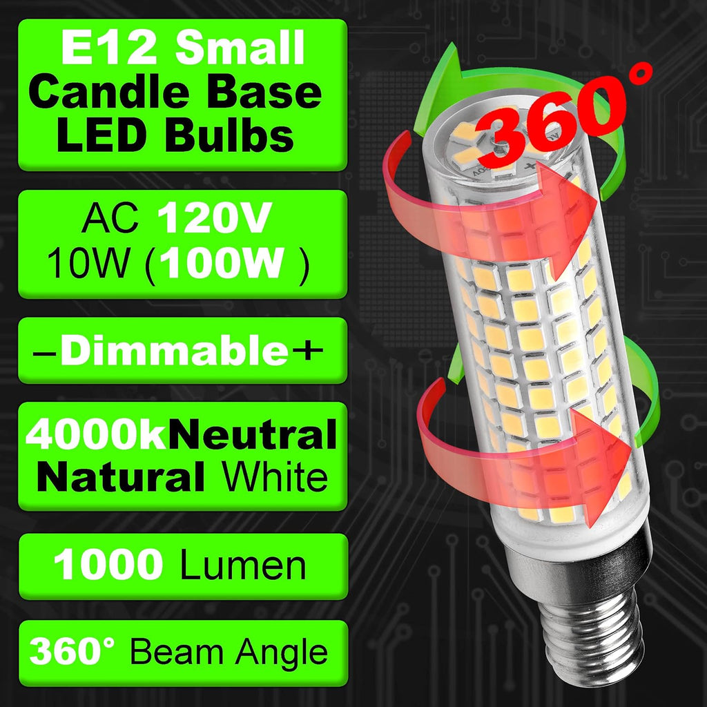 E12 100W Dimmable C7 T6 LED Corn Light Bulbs 4000K 1000lm 10W, 3 Pack