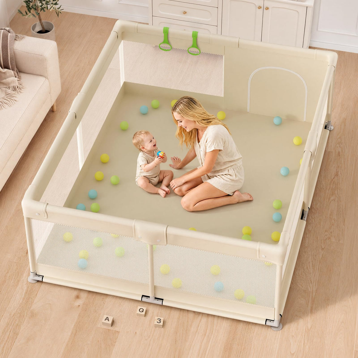 Beige Large Baby Playpen - 69x59in Playpen for Babies and Toddlers