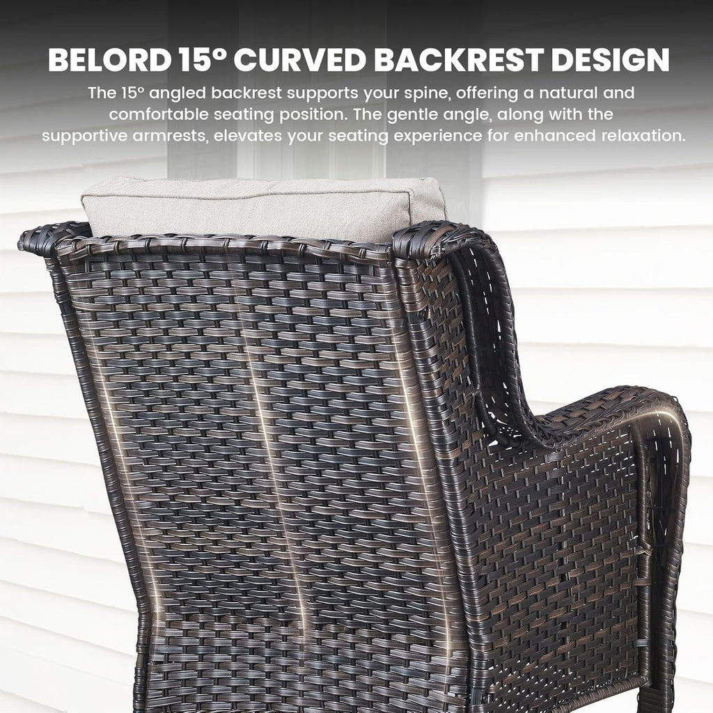 High Back Patio Chairs Set of 2 - Brown Wicker Outdoor Seating