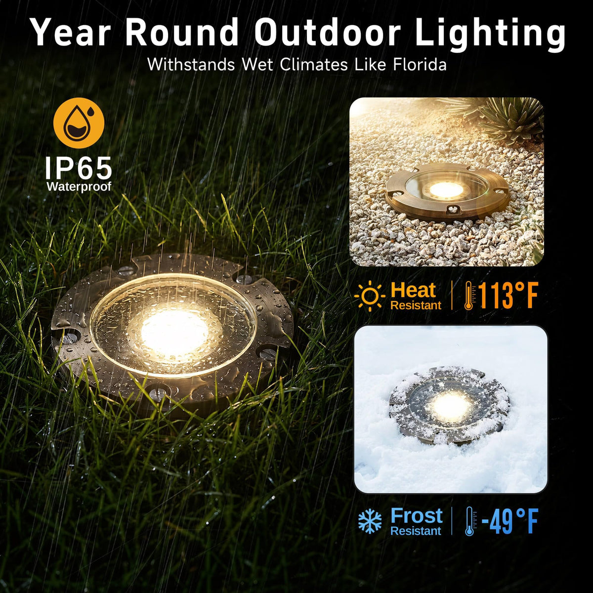 Brass Well Lights, 12V Low Voltage Wired 2700K In-Ground, 1PK