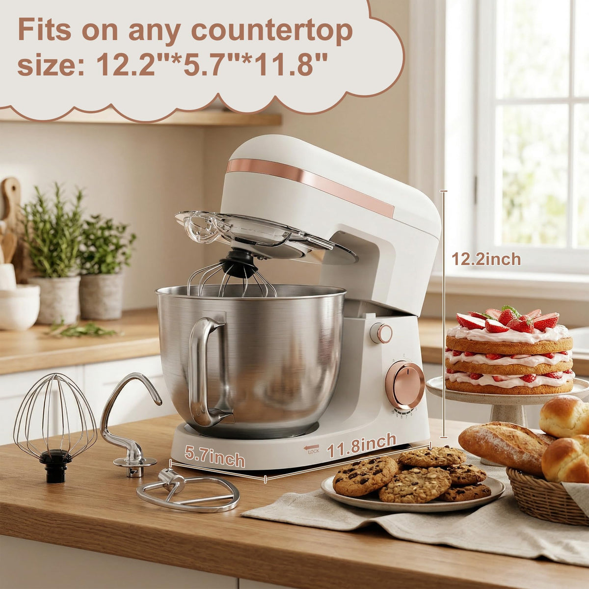 6.5 Qt 10-Speed Tilt-Head Stand Mixer with Dough Hook, Whisk, Beater & Splash Guard, Electric Kitchen Mixer for