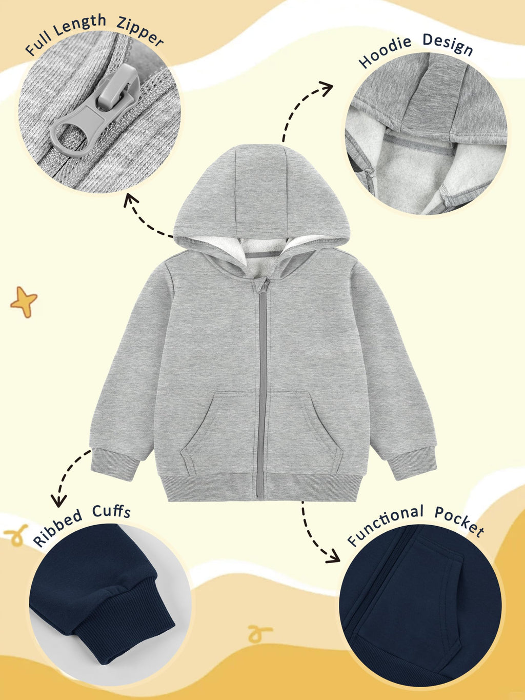3 Pack Toddler Boys Full-Zip Fleece Hoodie Jackets
