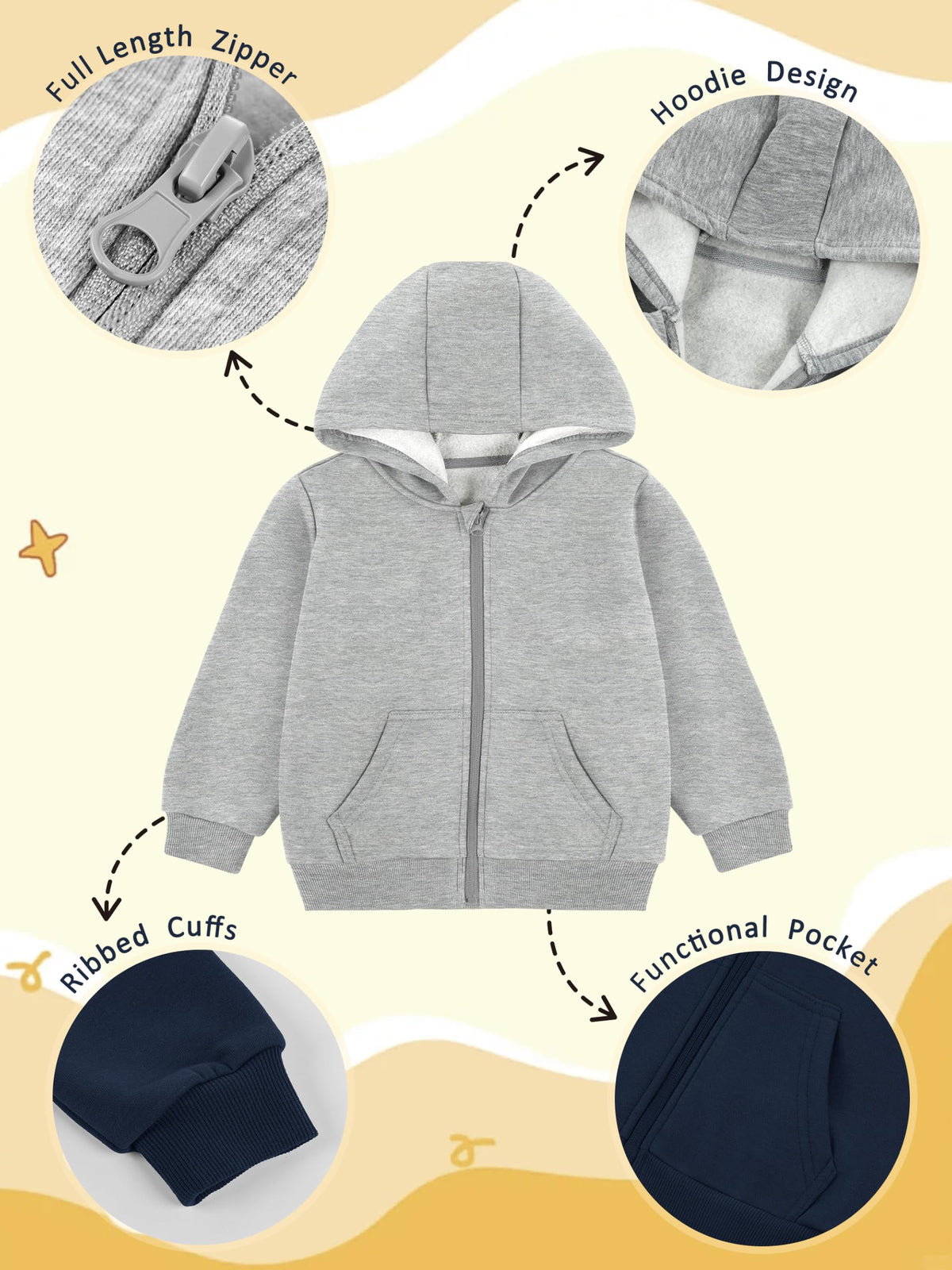 3 Pack Toddler Boys Full-Zip Fleece Hoodie Jackets