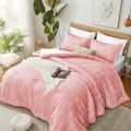 Floral Comforter Set Full Pink, Cute Flower Bed in a Bag Full Boho 7 Pieces, Soft Fluffy Bedding Sets with Comforter