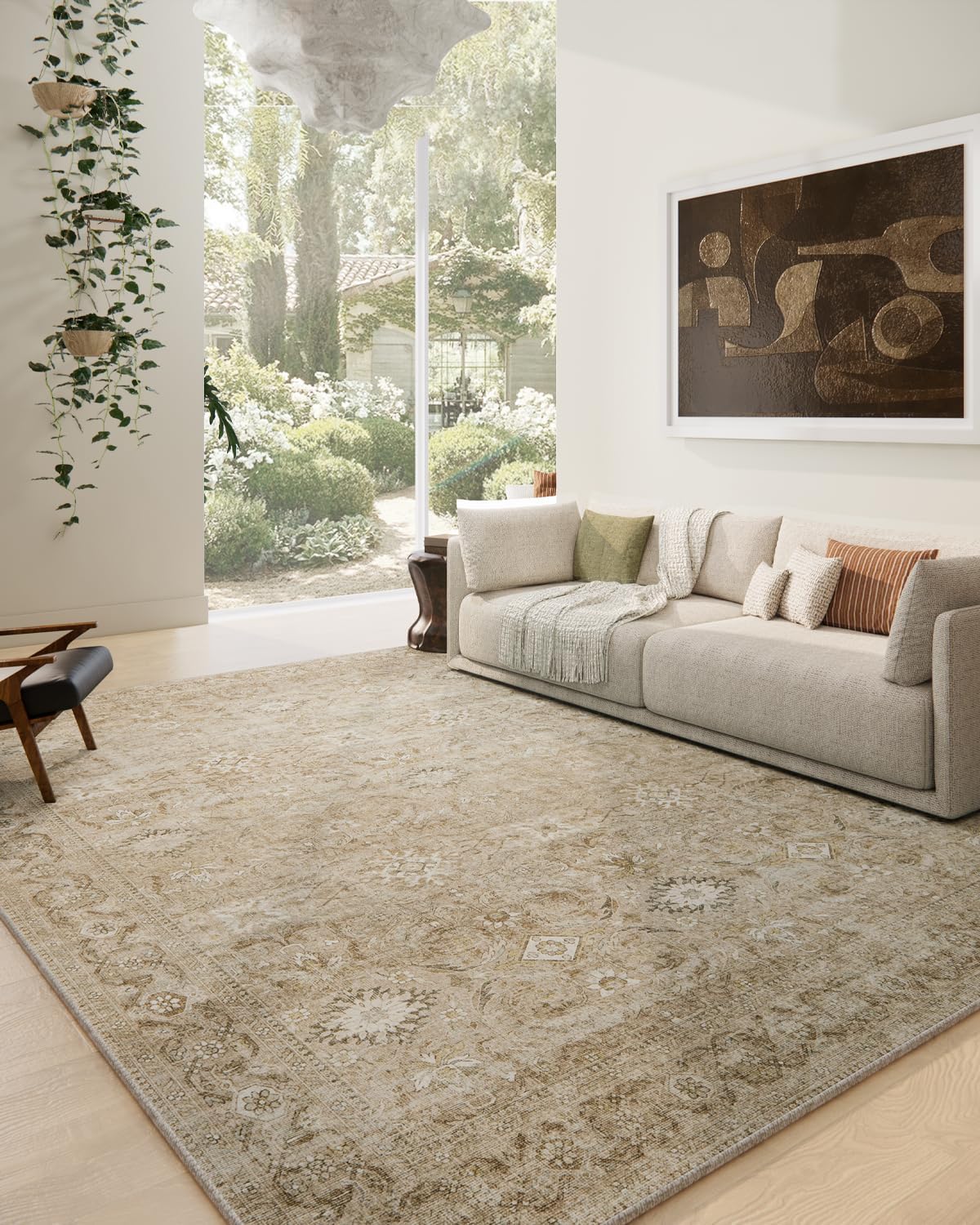 Area Rug Living Room: Washable Bedroom Rug Non Slip Boho Large Carpet