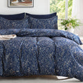 Duvet Cover, 3-Piece Floral Navy Blue Bedding Set