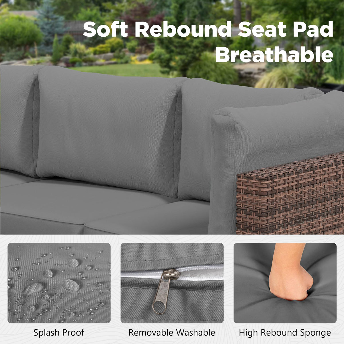7 Pieces Outdoor Wicker Rattan Patio Furniture, Outdoor Sectional Set Patio Sofa with Coffee Table & Grey Cushions