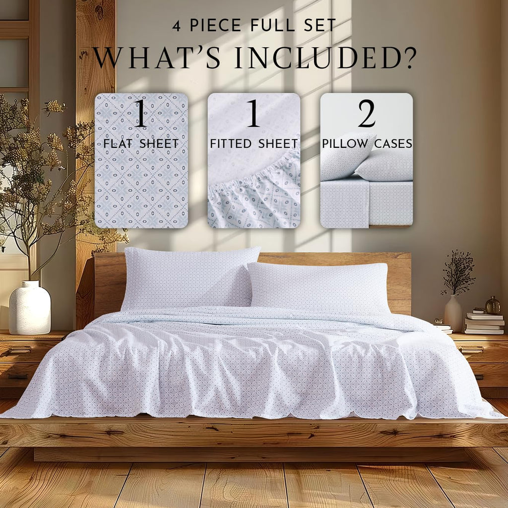 100% Cotton Flannel Sheet Set, Brushed Cotton for Extra Softness, Warm & Cozy 4-Piece Bedding Set, Up to
