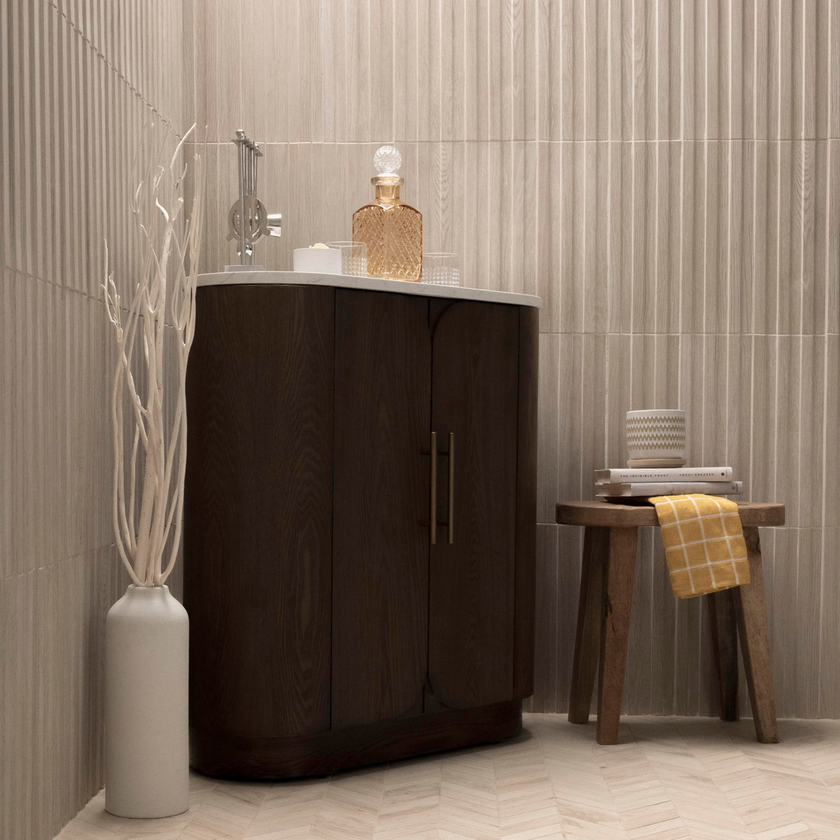Porcelain Slat Fluted Wood Wall Tile |Serata Vibra Dunewood | 6" x 16"