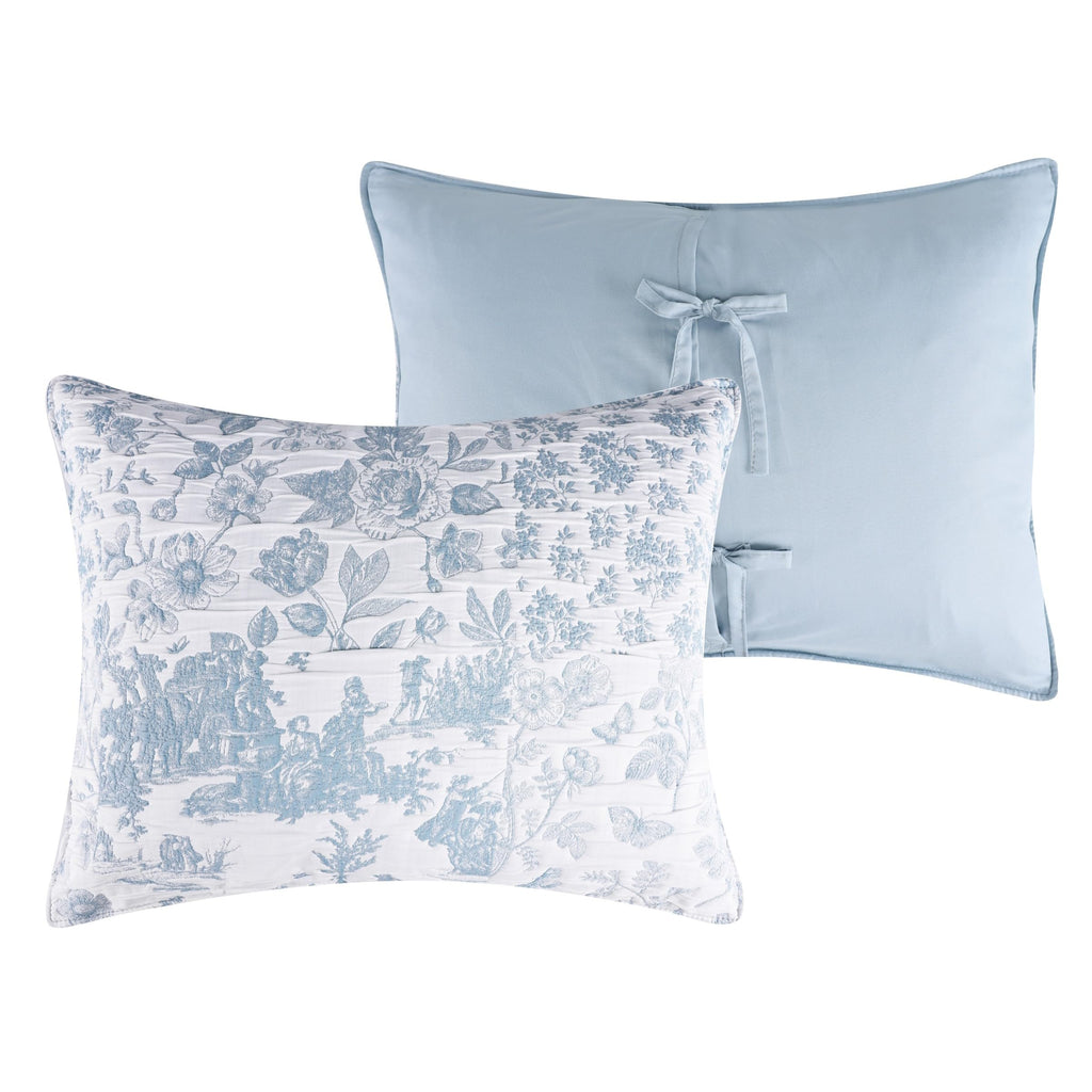 Patchwork Toile Collection Coverlet Set, 3-Piece, Blue