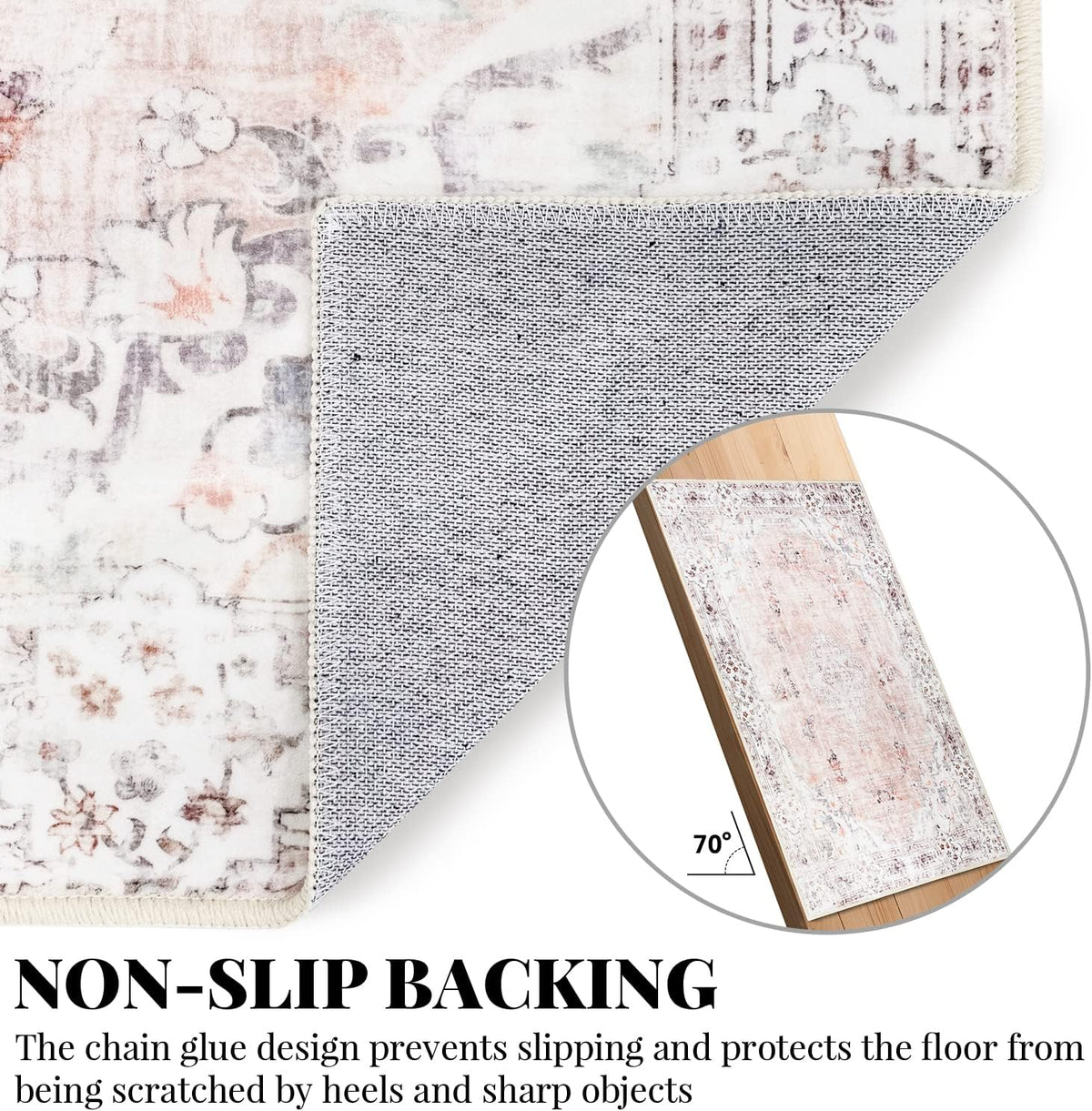 Hallway Runner Rug Pink Long Rug Runners Boho Machine Washable Non Slip Carpet