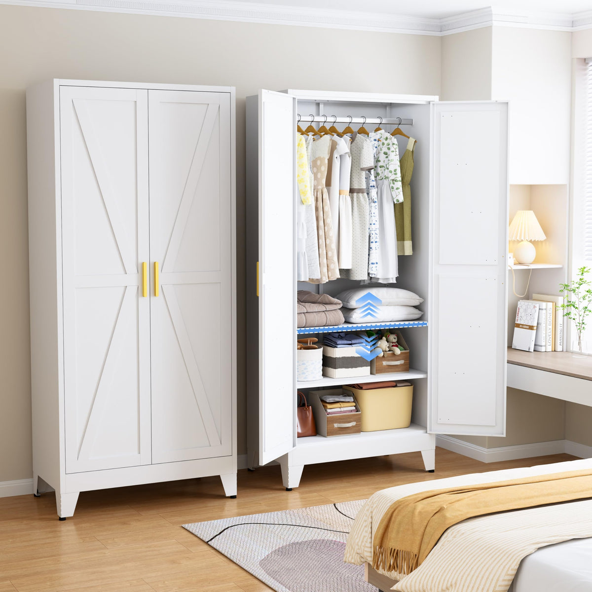 71" Metal Wardrobe Closet Clothing Storage Cabinet with Hanging Rod
