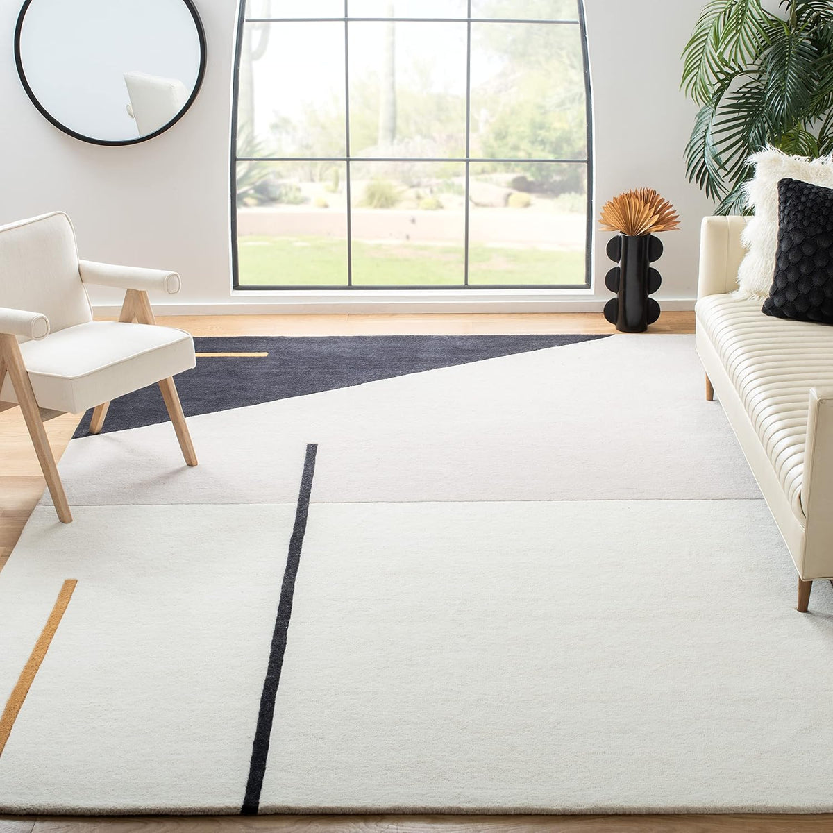 Fifth Avenue Collection Ivory/Black FTV110A Handmade Mid-Century Modern Abstract New Zealand Wool Living