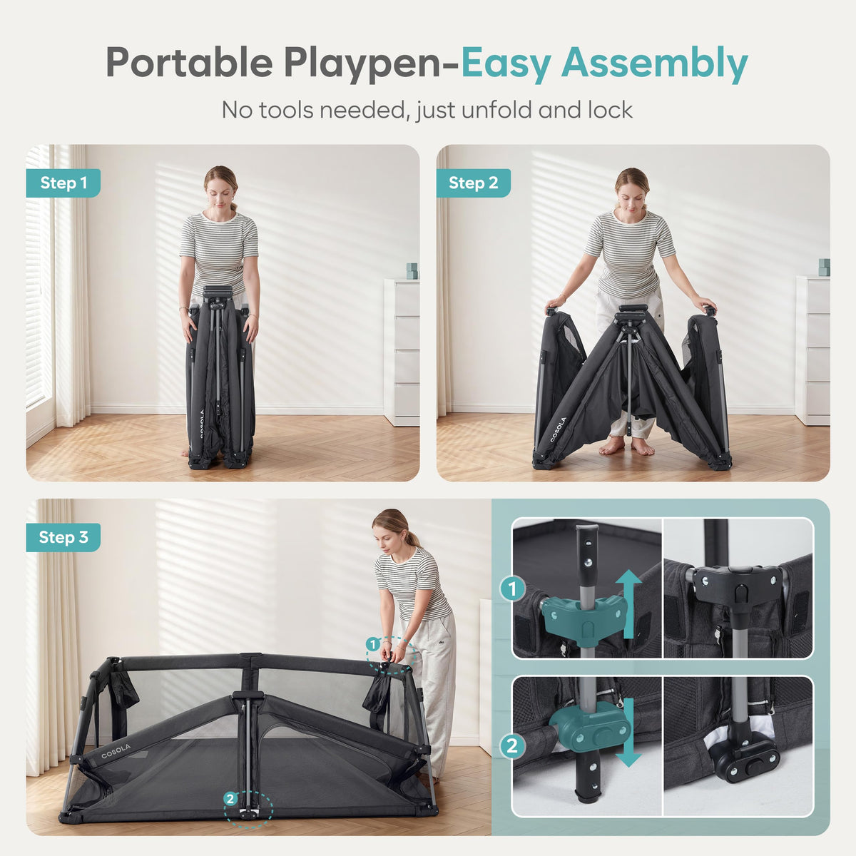 Playpen Portable, Pre-Assembled Play Pen 71x79 Large Foldable Playpen for Babies and Toddlers, Sturdy and Safe