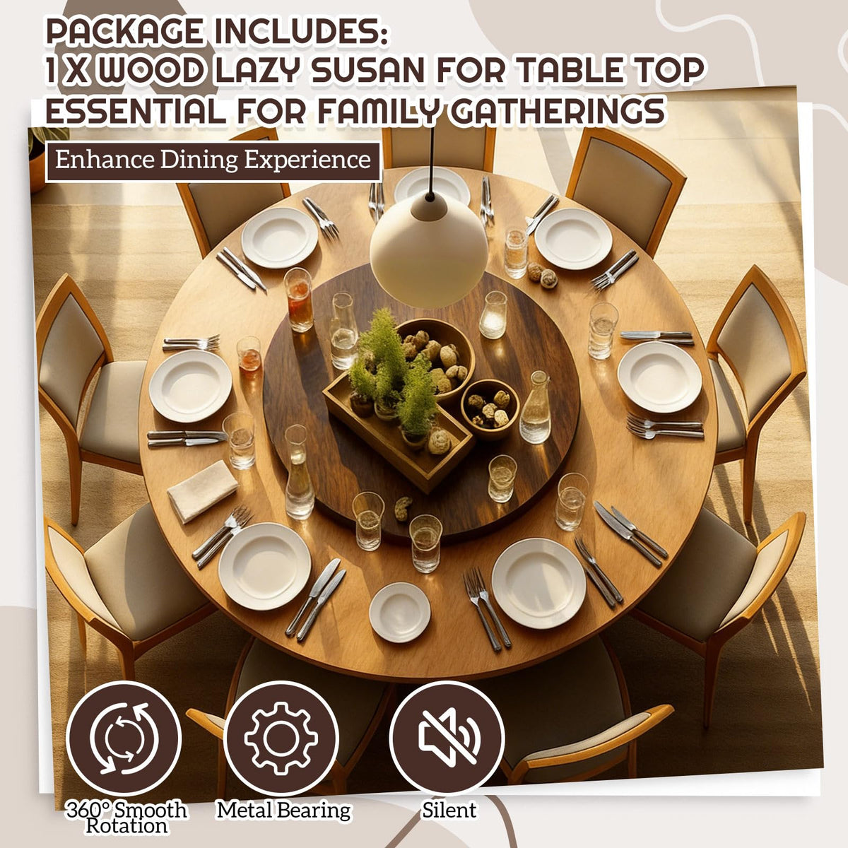 24'' Lazy Susan Turntable Tray for Table Top, Black Walnut