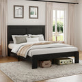 Wood Platform Bed Frame, Queen Size Bed Frame with Headboard, Black