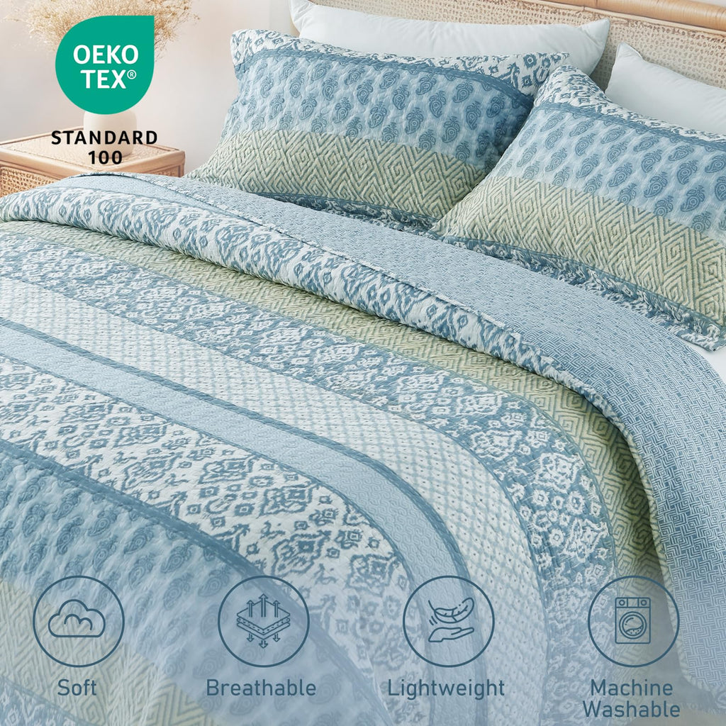 Quilt Set, Blue Paisley Floral, Cotton Blend, 68" x 86"