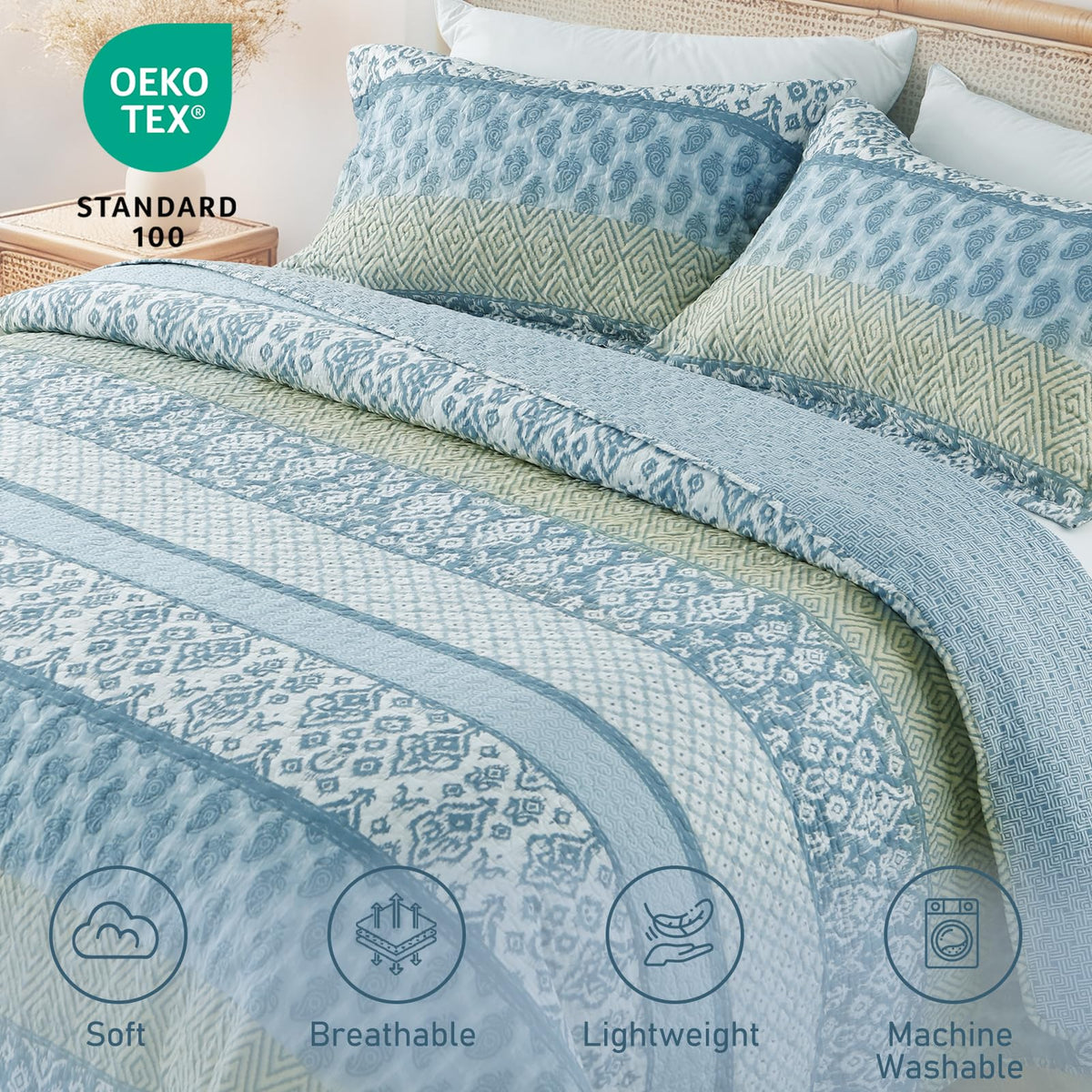 Quilt Set, Blue Paisley Floral, Cotton Blend, 68" x 86"