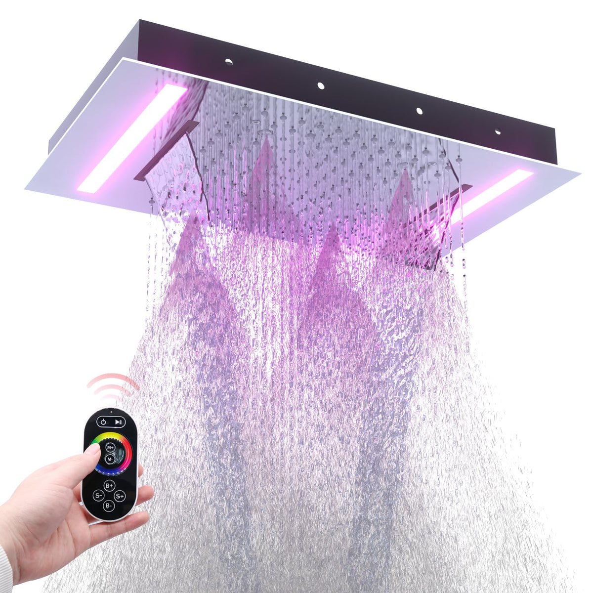 Luxury 14x20inch LED 3 Functions Rain Shower Head, High-Pressure Rainfall Spray Waterfall Shower Water Filter 3 In 1