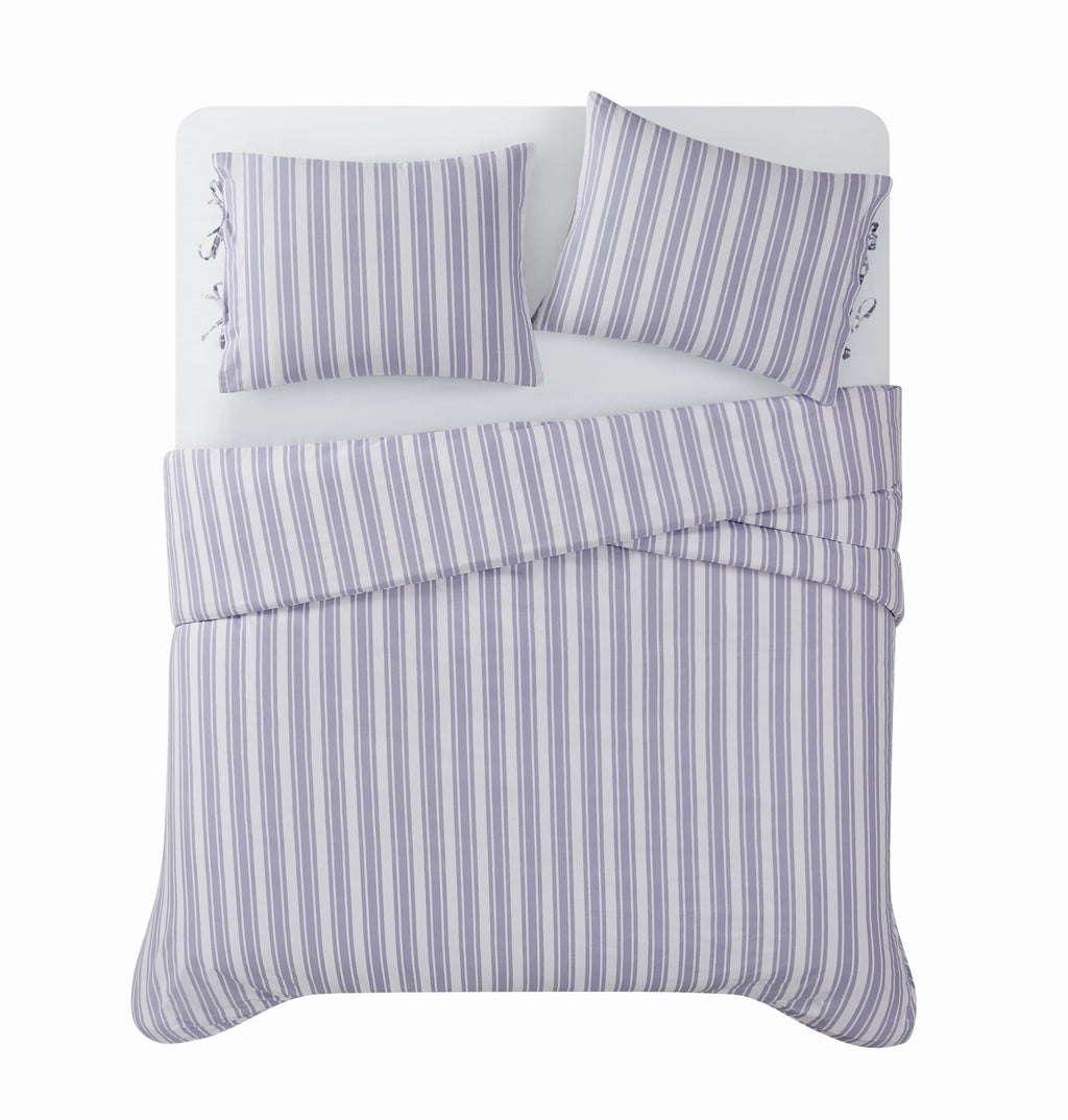 Wide Ticking Stripe Lavender 3 Piece Duvet Set