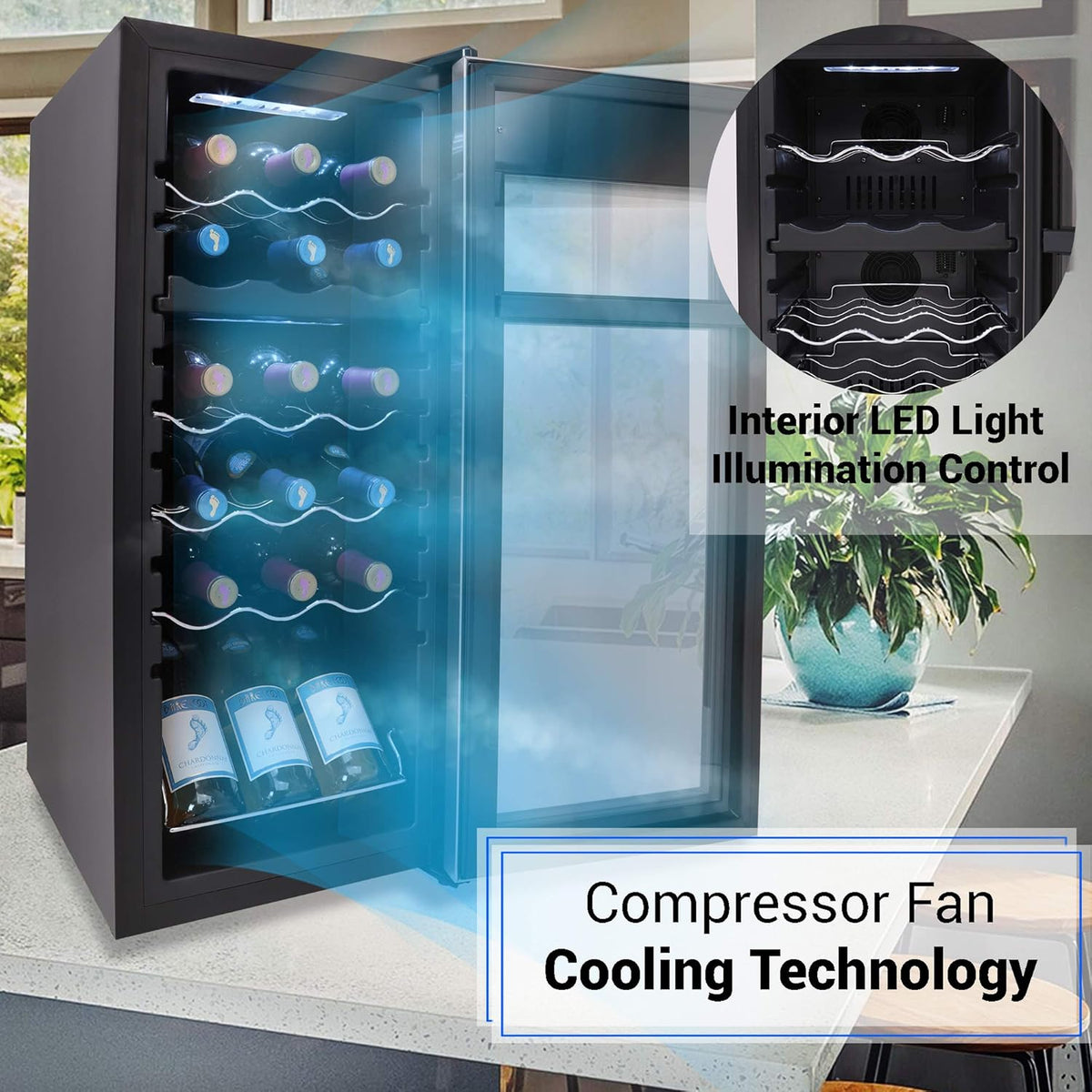 18 Bottle Wine Fridge | Dual Zone Wine Chiller | Adjustable Temperature 41°F to 64°F | Ultra Quiet Operation | Wine