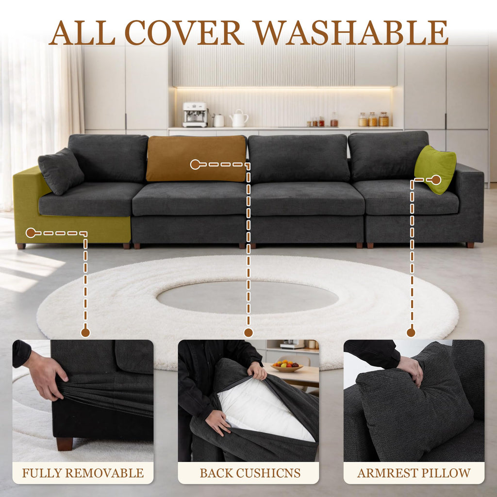 152''Oversized Deep Seat Modular Sectional Sofa, Gray L Shaped Cloud Couch