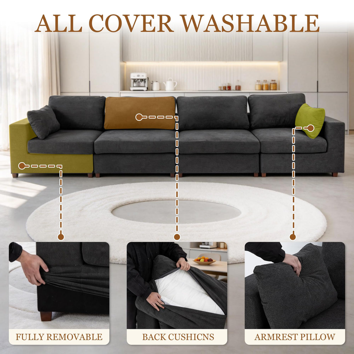 152''Oversized Deep Seat Modular Sectional Sofa, Gray L Shaped Cloud Couch