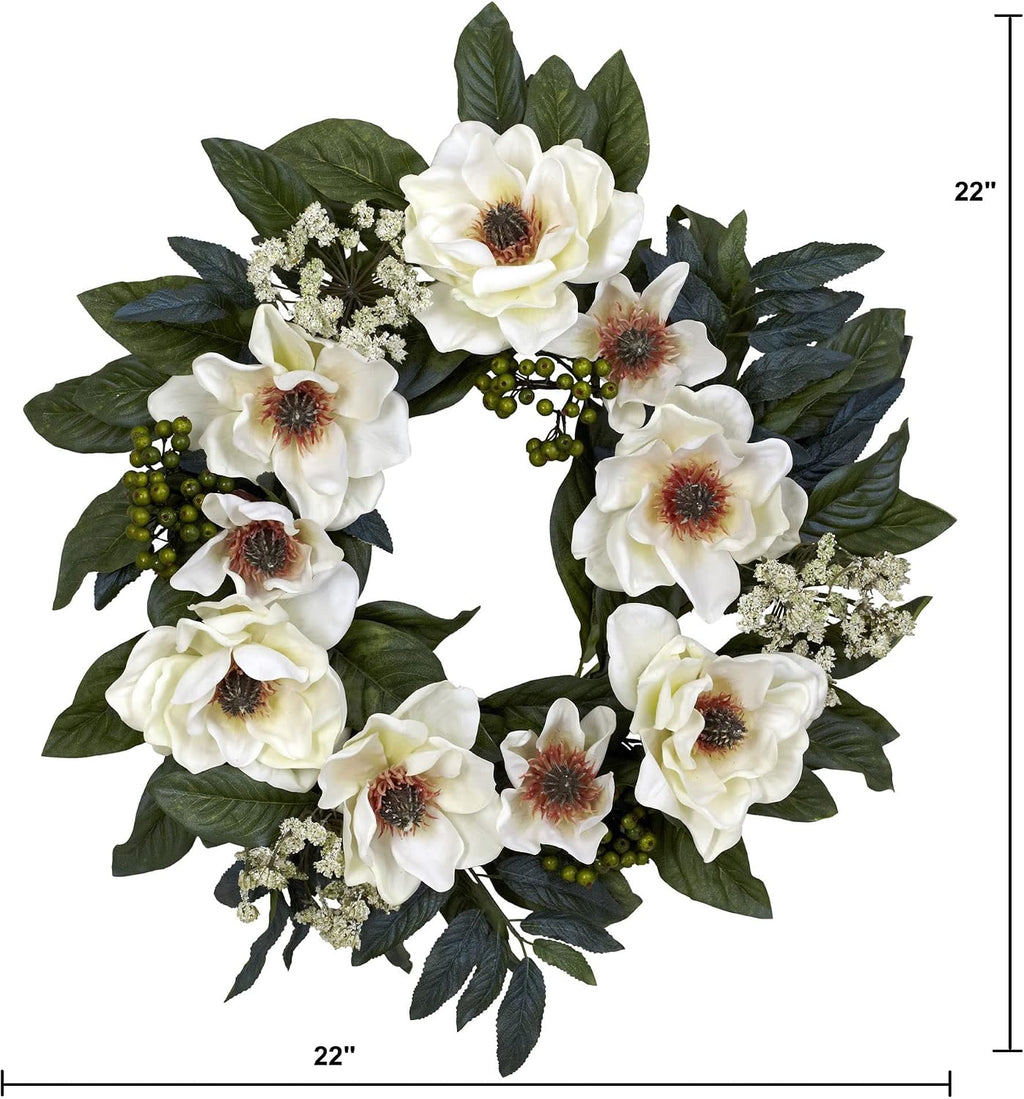 4793 22in. Magnolia Wreath,White